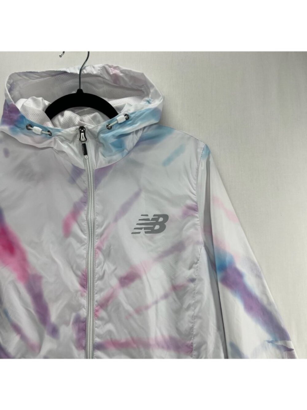 New Balance Tie Dye Windbreaker Jacket Womens M Zip Up Hooded Pocket Lined White - Picture 5 of 10